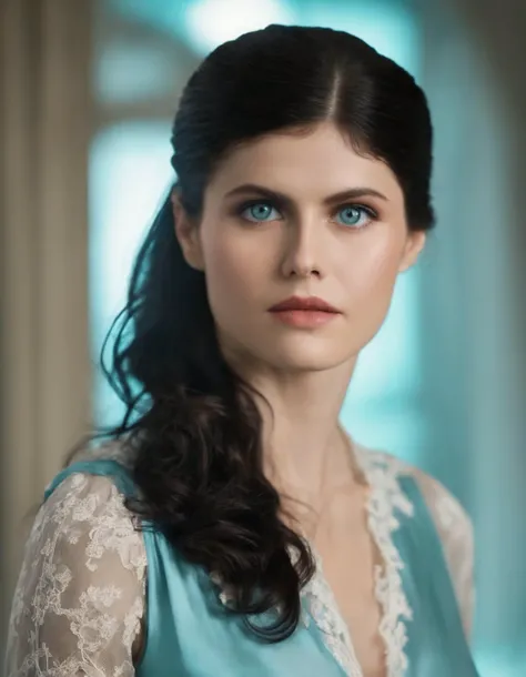 cinematic photo skswoman,elegant 1girl,solo,black hair,cyan silk blouse,lace,
uperbody,serious look,long hair,background office,realistic,wet lips,professional,4k,highly detailed <lora:Alexandra Daddario:0.95> . 35mm photograph, film, bokeh, professional, ...