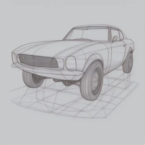 pencil outline sketch, pencil crosshatching, a sports car, white, sketch from front