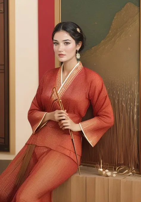 (radiant) smug  pinar_deniz in (beachwear|oriental costume|suit with pin),portrait,intricate detail,(curly hair,( chopsticks):1.2,on back,at Suspended,in (Amalfi Coast, Italy|otaku room),afternoon,/5.6,35mm - 85mm  focal length,blush,(skin details:1.3),(s...