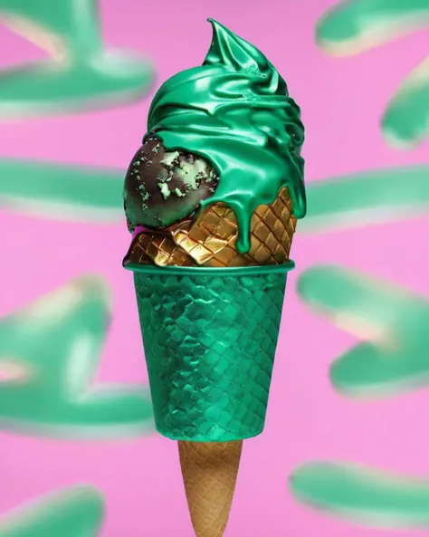 an ice cream, emerald<lora:Chroma_Essence:1.0>