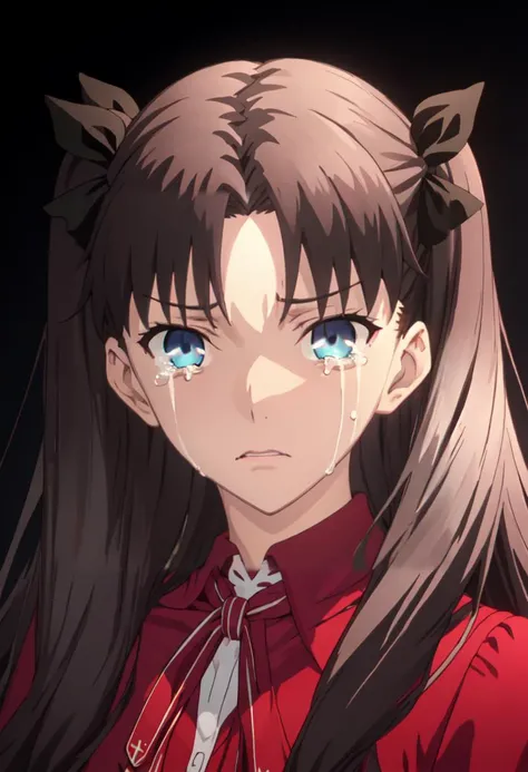 best quality, masterpiece, highres, solo, (tohsaka_rin_fatestaynightufotable:1.10), crying, sobbing, tears, portrait, looking at viewer, anime_style, 46 <lora:tohsaka_rin_fatestaynightufotable:0.80>