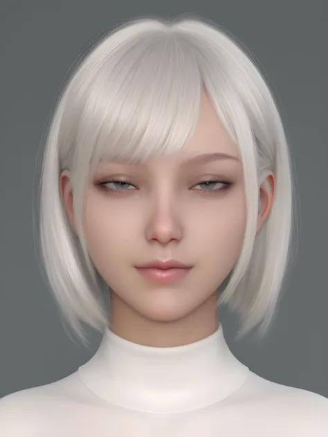 a woman with white hair and a white turtle neck