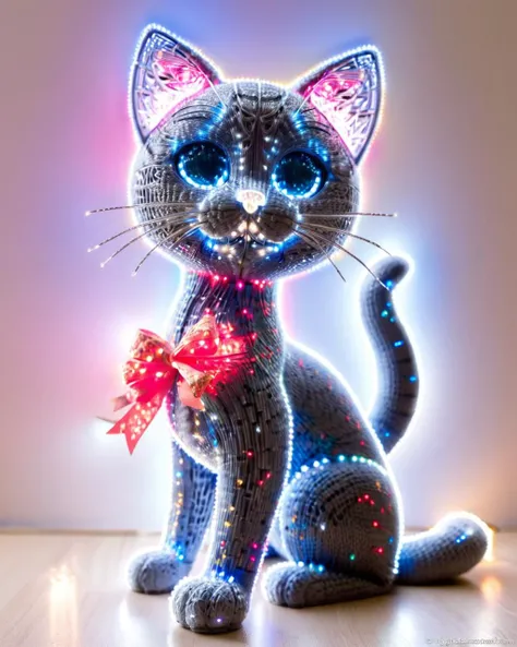 Anime, upper body shot of a Russian Blue Cat, soft light, three colors, <lora:ral-ledlights:1> ral-ledlights