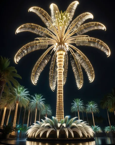 Galactic Hyperdrive, photograph, Moonlit, natural lighting, Personal Palm tree, it is designed by McDonalds, Light and shadow plays, <lora:ral-ledlights:1> ral-ledlights