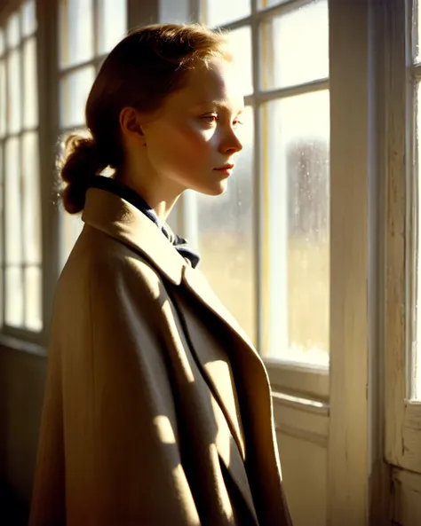 1 woman ,coat, windows, dramatic lighting, rim light,
closeup shot, detailed face
 Andrew Wyeth Oleg Oprisco (best quality, masterpiece, photorealistic)