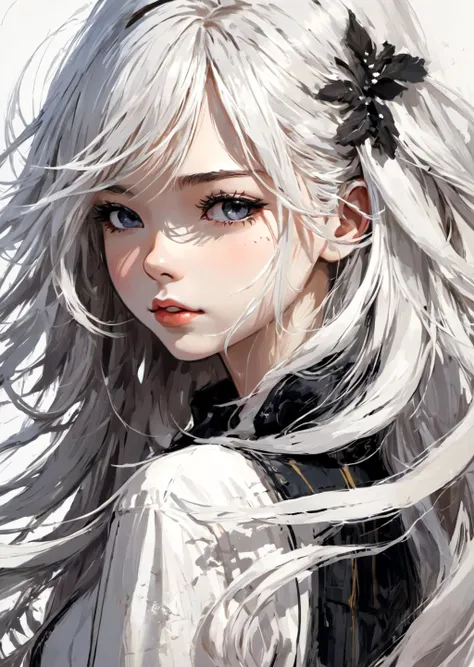 (1girl:0.8)(choker:0.6)(long_hair:0.6)(white_hair:0.7), expressive brush strokes, absurdres, highres, ultra detailed