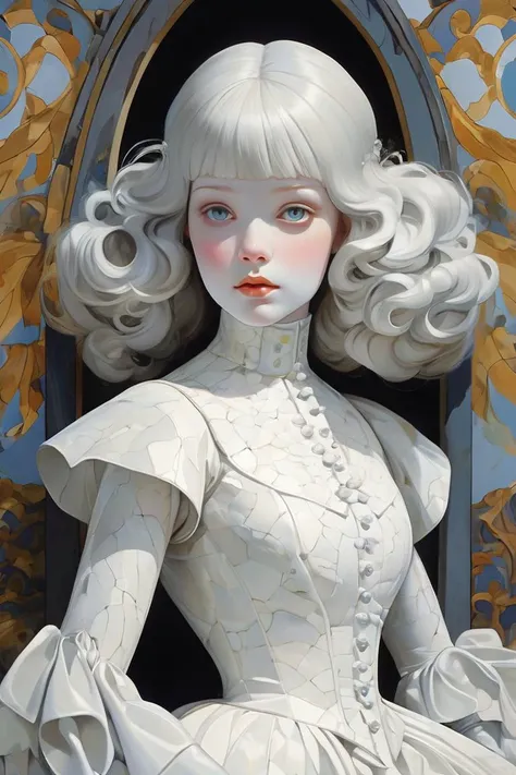 (Imaginative Painting:1.3) of (Ultra detailed:1.3) of ((A creepy, life-sized doll with cracked porcelain skin and haunting, glassy eyes. Doll-like whites, cracked grays, and ghostly glows. Uncanny and cursed.:1.3)), Painting, super resolution, ultra hd, me...