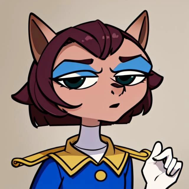 a cartoon cat with a blue outfit and a gold collar