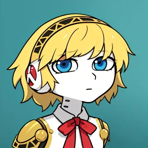 anime girl with blonde hair and blue eyes wearing a red tie