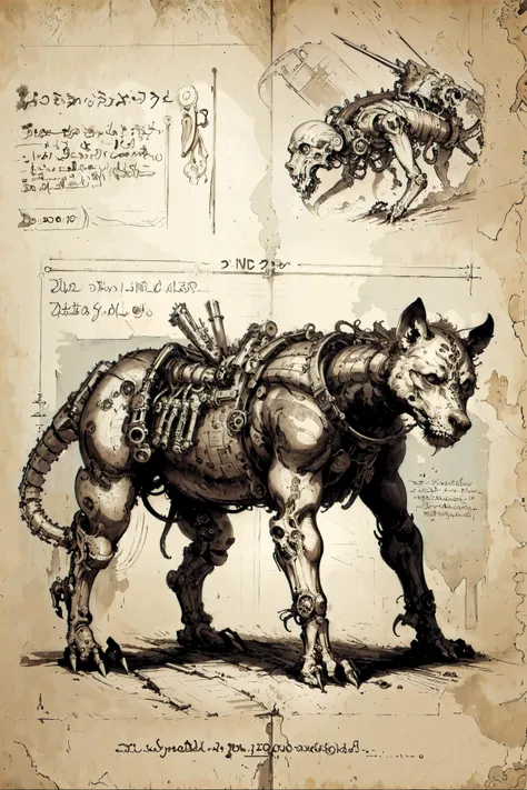 a drawing of a rhino with a skeleton on its back