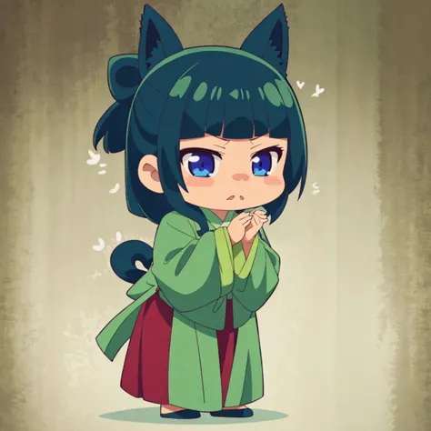 <lora:maomao003:0.7>,solo,
maomao,1girl,
green hanfu,
red long skirt,
chibi,catears,