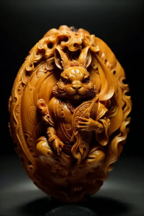 ((masterpiece)), ((best quality)), 8k, high detailed, ultra-detailed, Chinese nut-carving, a rabbit, decorative, intricate details, dramatic lighting, capturing the elegance and beauty of Chinese culture,<lora:Chinese nut-carving:0.9>