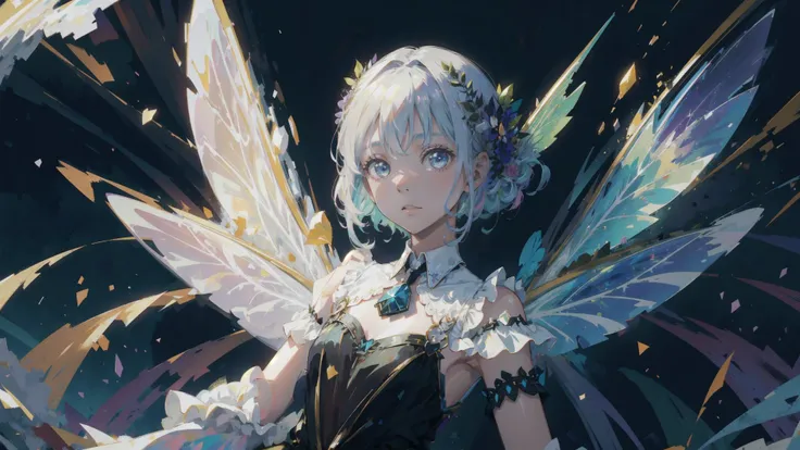 fairy, fairy wings, rainbow,  sheer dress, <lora:pastelMixStylizedAnime_pastelMixLoraVersion:1>