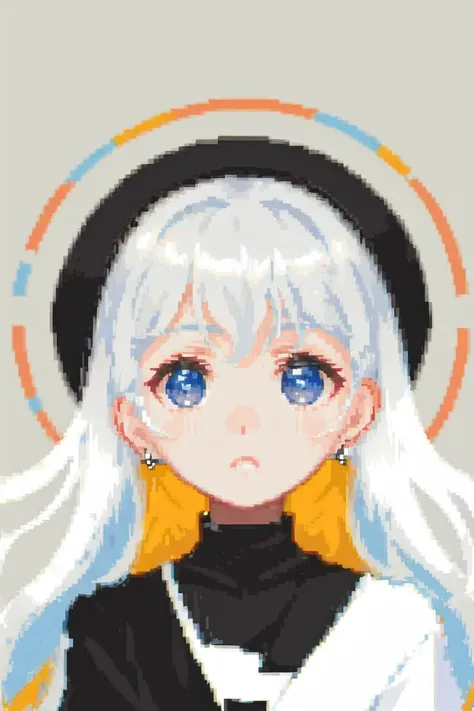 (pixel), (pixel art), close-up, straight on, face focus, 1girl, white hair, long hair, serene expression, looking at viewer, <lora:pixel_f2:0.5>