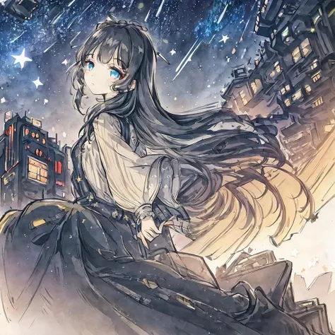 best quality,highly detailed,masterpiece,ultra-detailed,illustration,1girl,an extremely delicate and beautiful girl,(Cyberpunk),[knee_boots],(beautiful detailed starry sky),beautiful detailed eyes,(Bright stars:1.3),(best shadow),(finely detail),science_fi...