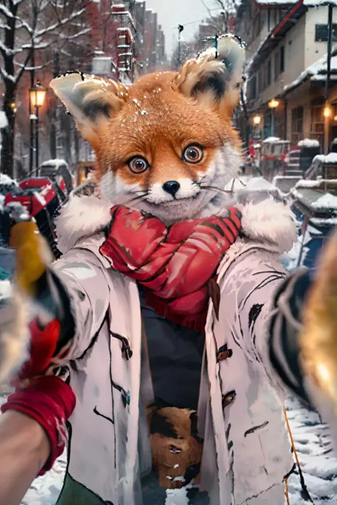 (masterpiece, best quality:1.2), TailsTheFox, no humans, animal, animal focus, IncrsChkWarmingMeme, pov, red scarf, winter clothes, smile, blush <lora:CursedTails:0.8> <lora:PovCheekWarmingMeme:1>