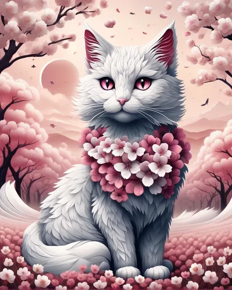 DonMS4kur4XL, stylized by Dan Mumford, Artgerm, Greg Rutkowski and Andy Warhol, Turkish Angora Cat, warm background, Happy, concept art, asymmetrical, <lora:DonMS4kur4XL:1>