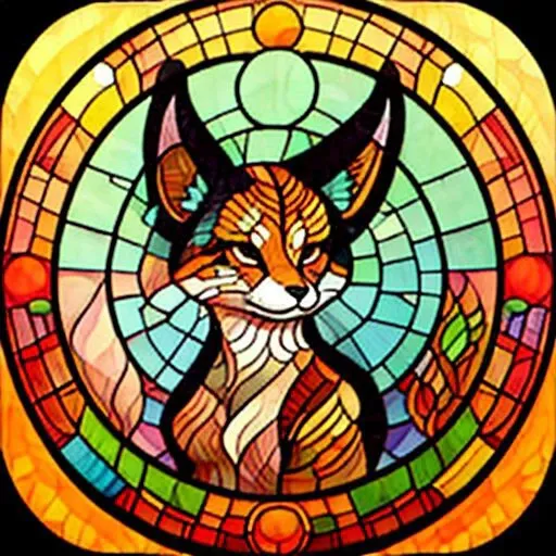 furry fox face portrait stained glass sglass style <lora:sglass:1> circle