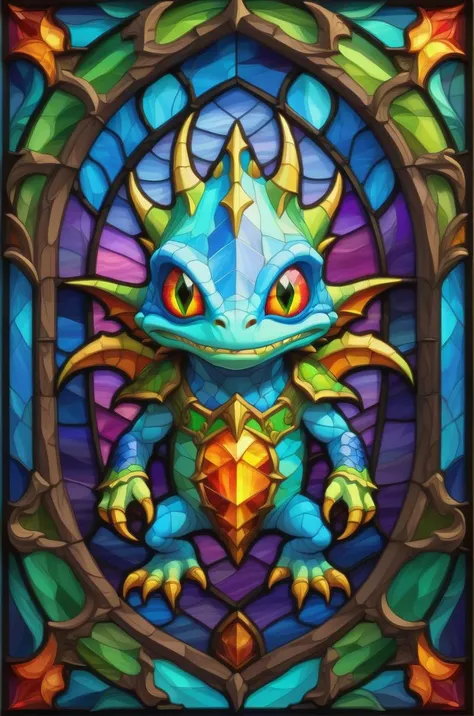 <lora:Stained Glass Portrait:1> 2D Stained Glass window, isometric murloc in window frame. World of Warcraft art. symmetrical design, in the style of stained glass. Digital stained glass style. pastel color scheme