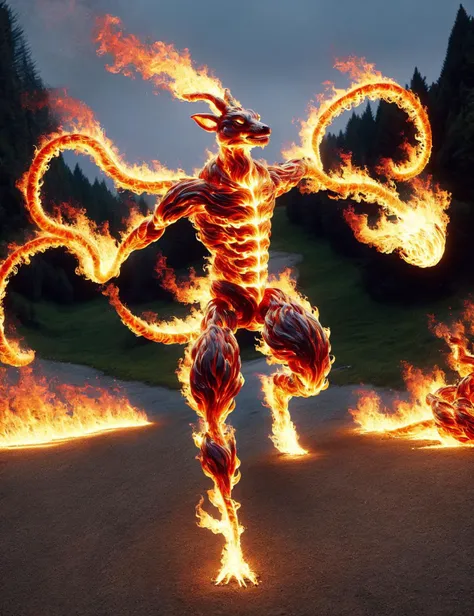 a close up of a person with fire in the air