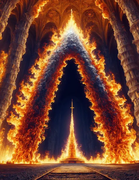 a large fire arch with a cross in the middle