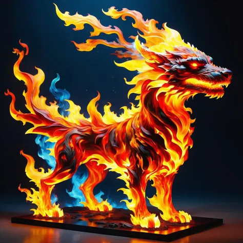 a close up of a statue of a fire dog on a black surface