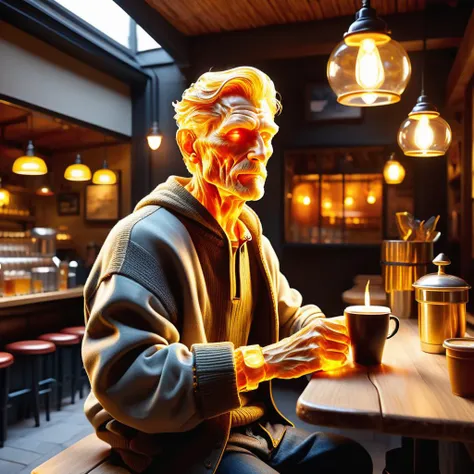 there is a man sitting at a table with a glass of beer