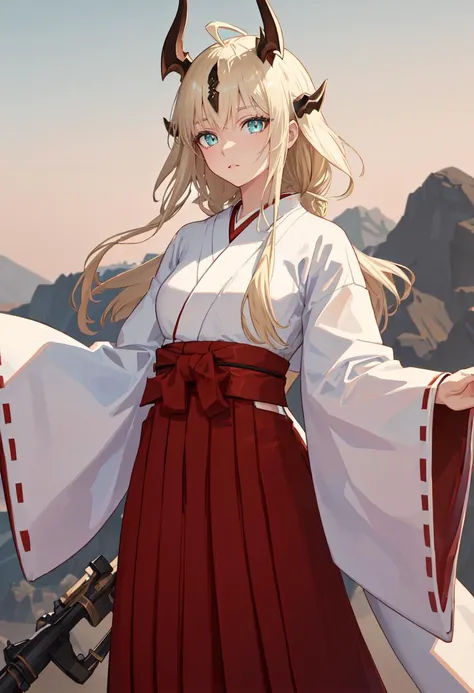 best quality, masterpiece, highres, solo, (reed_arknights:1.10), (white kimono:1.35), (red hakama:1.35), (wide sleeves:1.20), 19 <lora:reed_arknights:0.80>