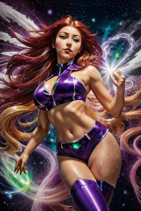 a woman in a purple bikini and purple stockings is holding a wand