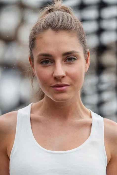 1girl, solo, portrait, ((white tank top)), looking at viewer, (blurry background), soft lighting, masterpiece, best quality, ult...