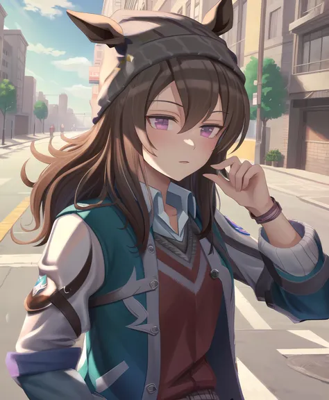 anime girl with cat ears walking down the street