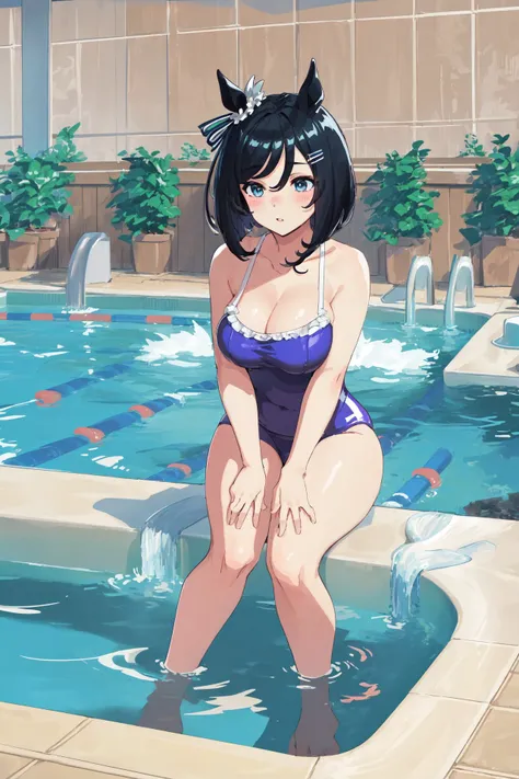 anime girl in a bathing suit sitting in a pool