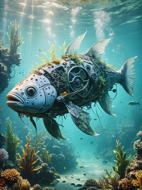 there is a fish that is made of gears and plants