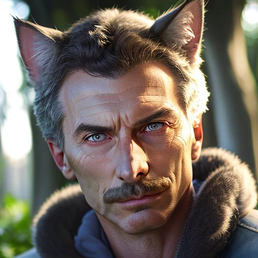 portrait of sks cat-man hybrid ((macri)) anthro cat, male, realistic fur, human cat hybrid, photorealistic, ultradetailed, with serious look with short hair and [mustaches] and whiskers, (outdoors:1.2), natural lighting, 4k, 8k, 8k realistic, sharp focus, ...