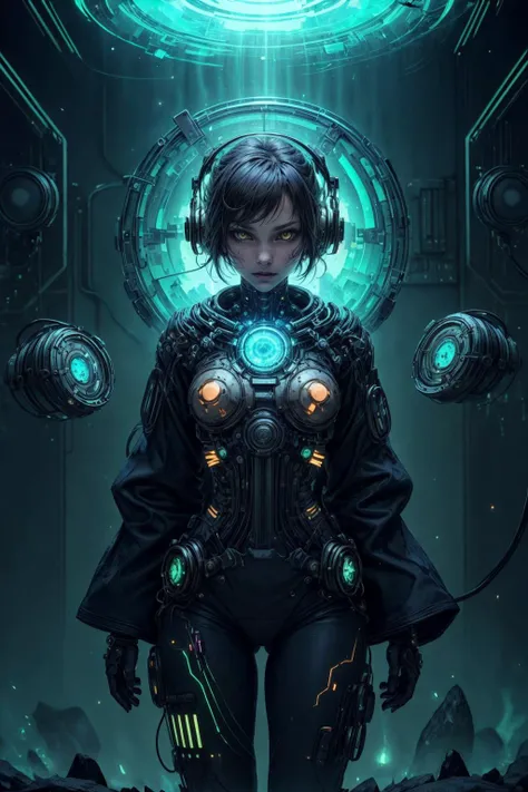 a woman in a futuristic suit standing in front of a futuristic structure