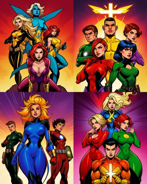 a group of sexy male and female superheroes, cover artwork, 2D flat, colored illustration, graphic novel style, cross hatching, inked, comic style, sharp, extreme detailed, HD, HDR, 4K, masterpiece, high quality, high resolution, breathtaking, award-winnin...