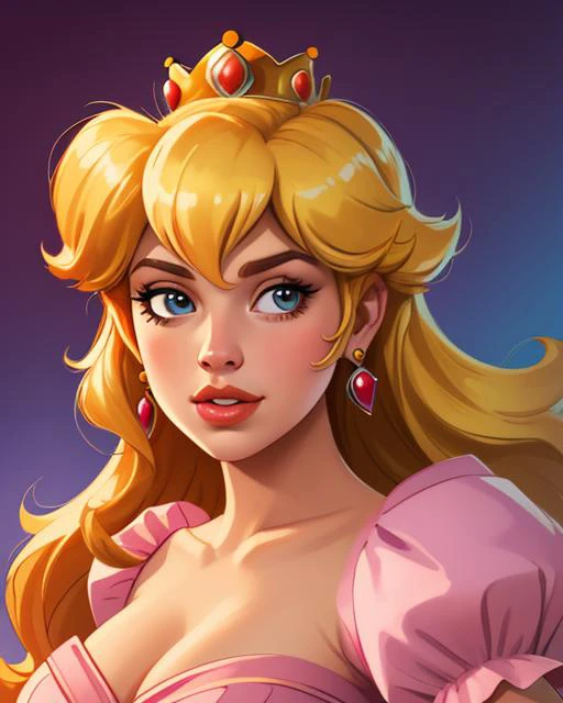 Digital comic painting, of princess peach, portrait, 2D, digital artwork, detailed, sharp, HD, HDR, 8K, best quality, best resolution