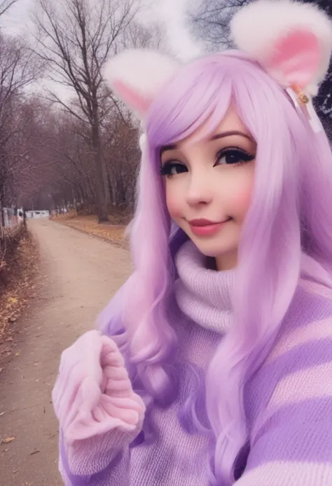 araffe with purple hair and cat ears posing for a picture