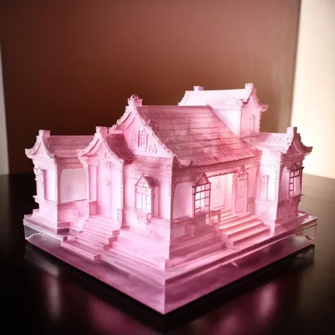 there is a pink lit up house on a table