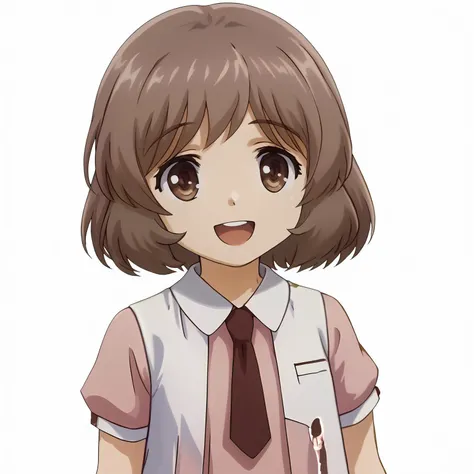 anime girl with brown hair and a pink shirt and tie