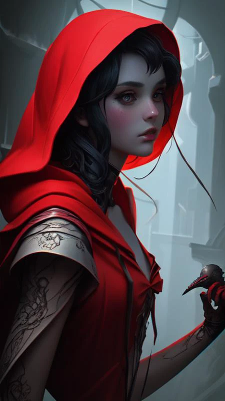 alterd carbon, red riding hood, mistress, dreamy ethereal vibe, neon, atmospheric, detailed, intricate render, fibbonacci, detailed illustration, hd, 4 k, digital art, overdetailed art, surrealistic, by greg rutkowski, by loish, laura sava, trending on art...