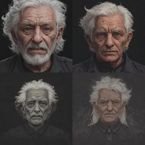 a group of four portraits of older men with white hair