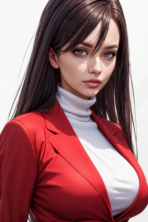 (ultra realistic,32k, masterpiece:1.2),(high detailed skin:1.1),( high quality:1.1),
<lora:ooaya_mari_lora_ver1:0.7>ooaya_mari, brown eyes, black hair, long hair, hair between eyes, red jacket, white  sweater, turtleneck, black pencil skirt,blank backgroun...