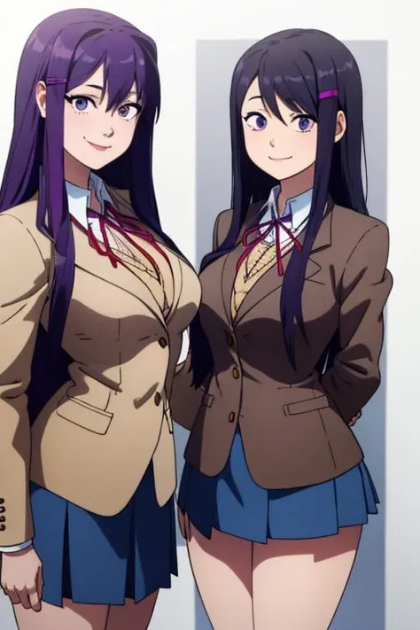 two anime girls in school uniforms standing next to each other