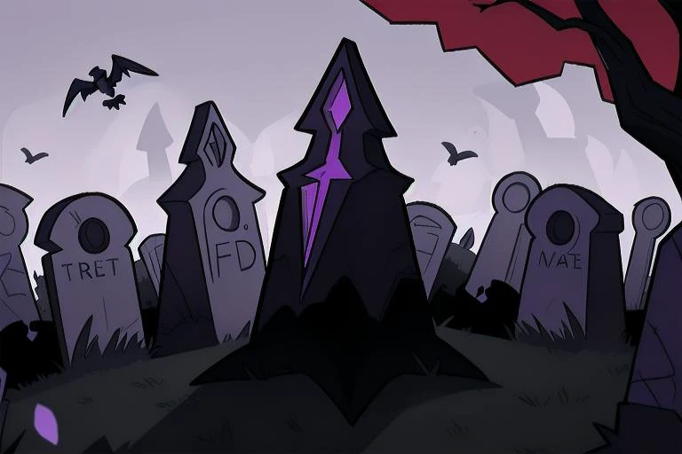 <lora:Invader Zim Style V3:0.85> invader_zim_style, graveyard, tombstones, raven, bare tree, headstones, dark_night, dead_grass