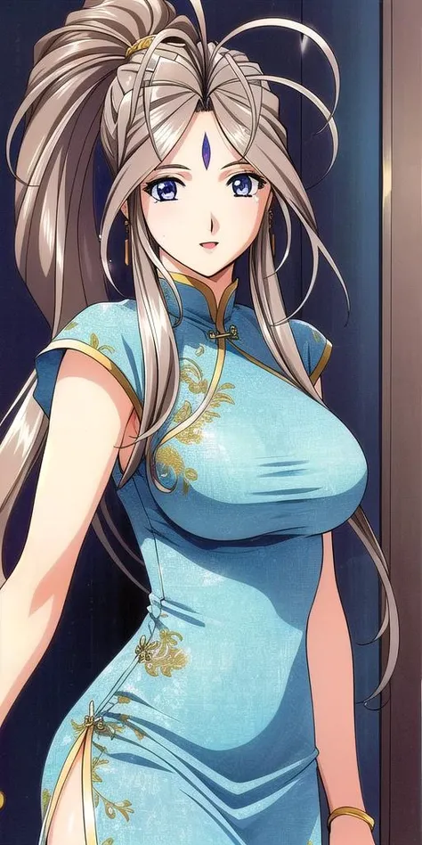 <lyco:BelldandyV4:0.7>, belldandy, large breasts, standing, solo, china dress,, masterpiece, best quality, detailed face, detailed eyes, highres,