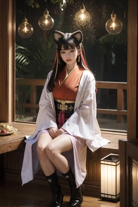 a woman in a kimono sitting on a window sill