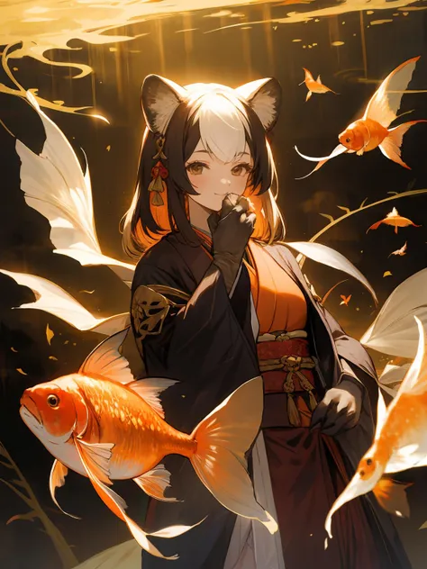 anime girl with a cat ear and a fish tail