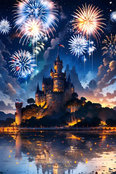 <lora:fireworks:0.7> fireworks over majestic castle, masterpiece, 8k, high resolution, shallow depth of field, sharp focus