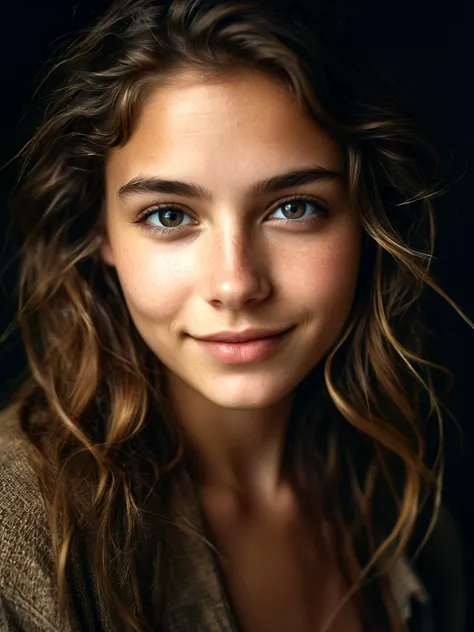 a close up of a woman with long hair and a sweater